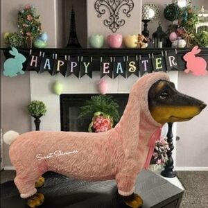 XL Dachshund Dog Doxie In Easter Bunny Costume Resin Figure Statue Decor